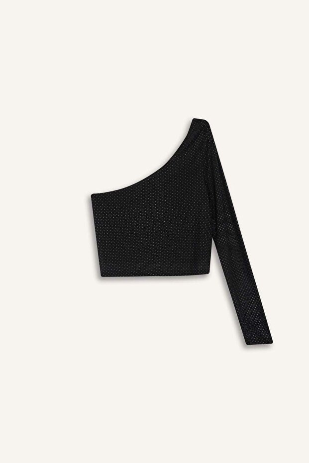 Fitted Tek Omuzlu Tül Uzun Kollu Tişört E1869AX24WN - 8