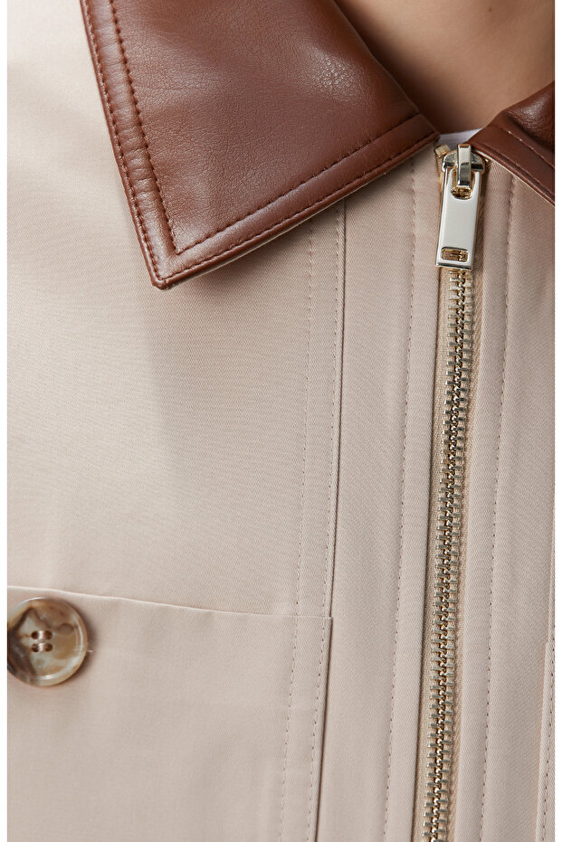 Açık Bej Kısa Pardösü - 6