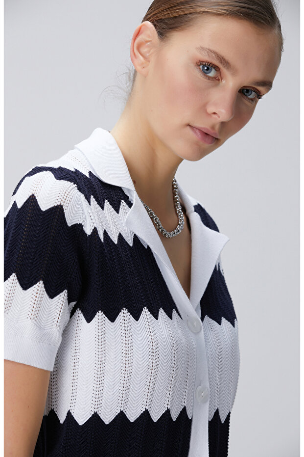 Lacivert-Beyaz Hırka - 2