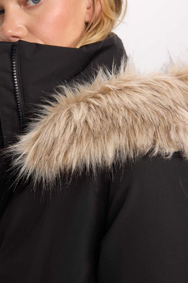 Túlméretes műszőrme kapucnis Parka - Vízlepergető kabát levehető cipzárral - 5