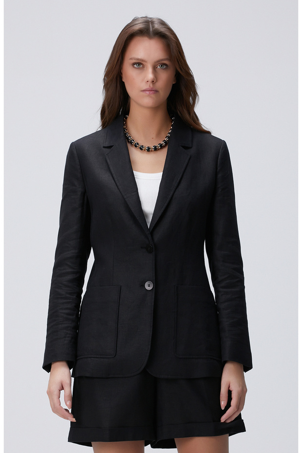 Siyah Keten Ceket - 5