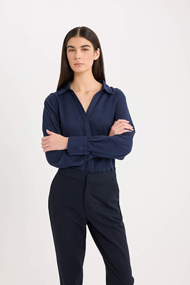 Regular Fit Basic Düz Uzun Kollu Gömlek D9196AX24AU - 4