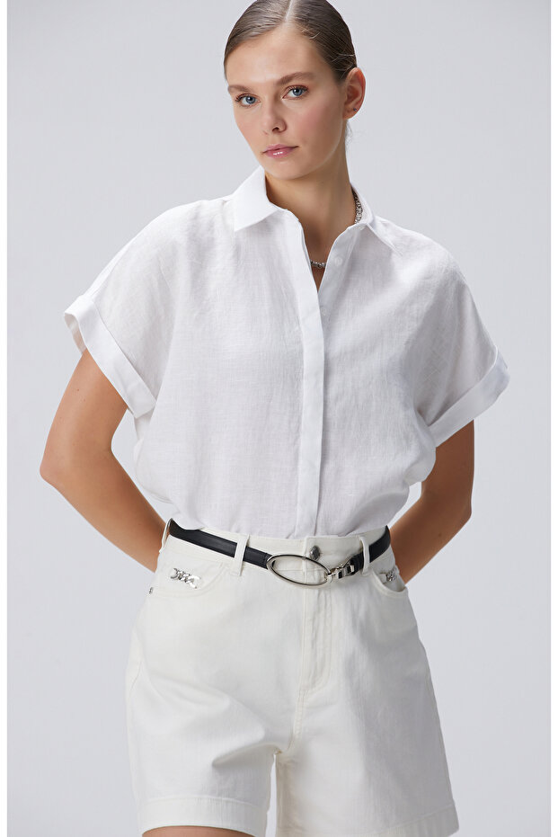 Beyaz Keten Gömlek - 1