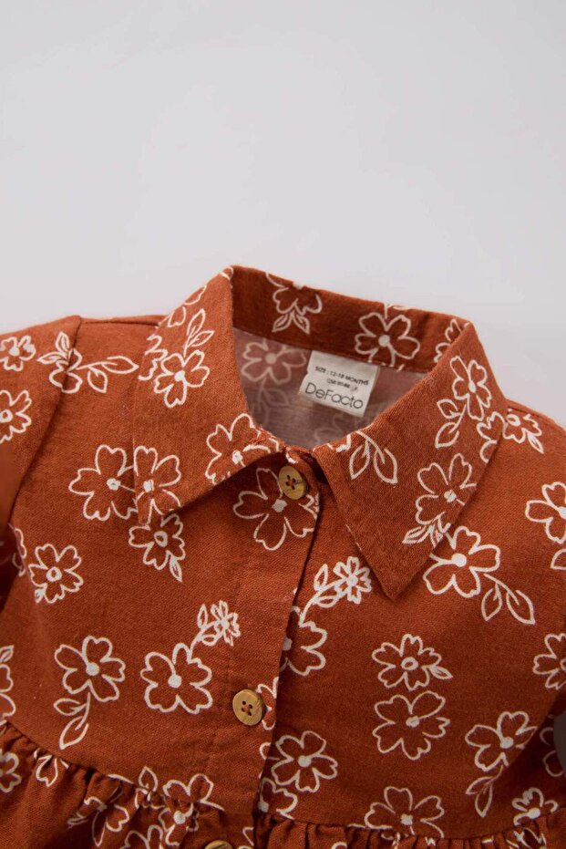 Kız Bebek Çiçekli Uzun Kollu Pazen Elbise D7428A524WN - 2