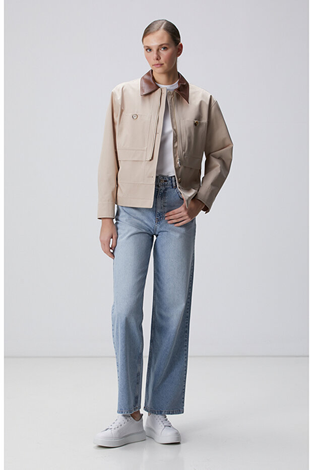 Açık Bej Kısa Pardösü - 3