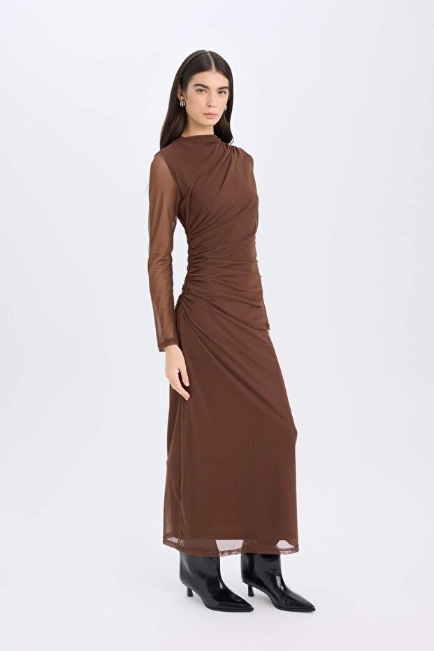 Bodycon Body Wrap fél garbó tüll hosszú ujjú maxi ruha E3548AX24WN - 3