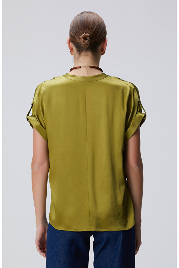 Yağ Yeşili Viskon Bluz - 5