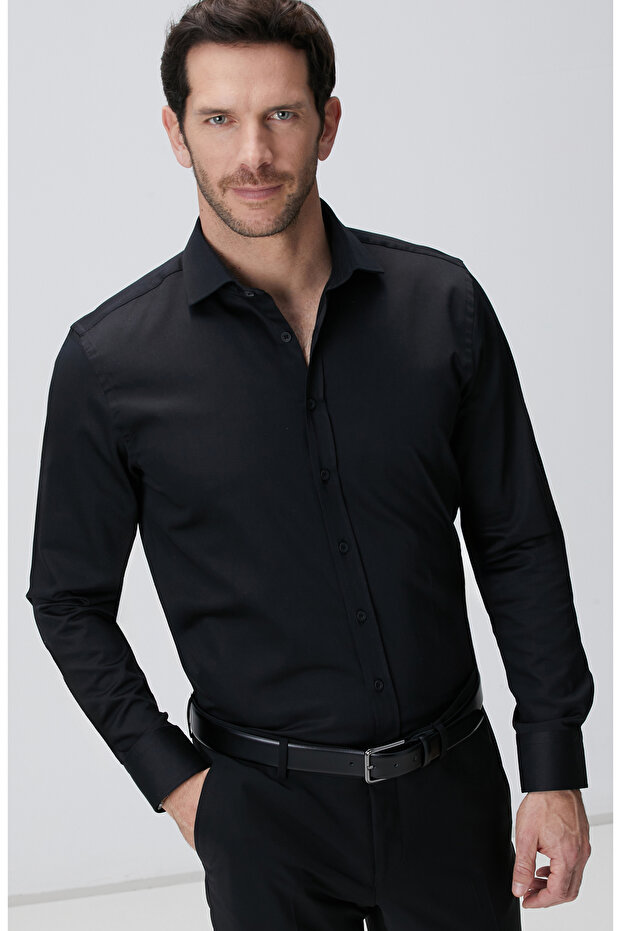 Siyah Saten Gömlek - 1