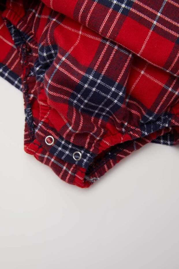 Baby Girl Newborn Christmas Themed 2-Piece Set Bebe Collar Checkered Flannel Dress Pantyhose D6513A524 - 4