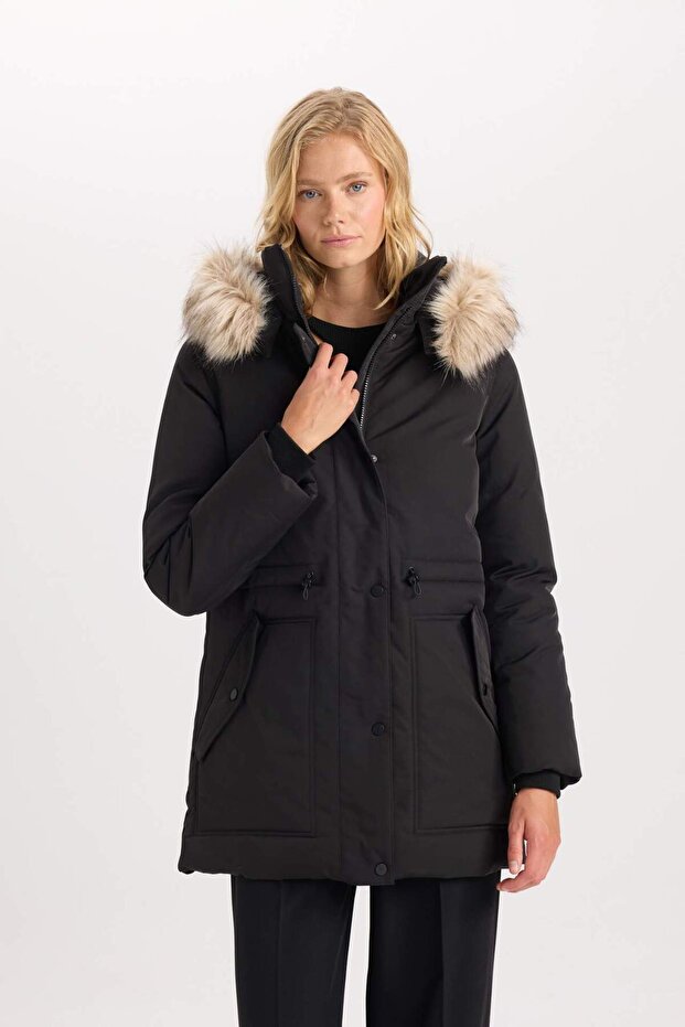 Túlméretes műszőrme kapucnis Parka - Vízlepergető kabát levehető cipzárral - 3