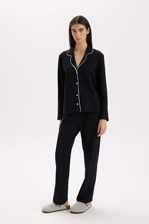 Pijama Takımı Regular Fit Uzun Kollu Üst Uzun Alt-Fall in Love E2246AXNS - 2
