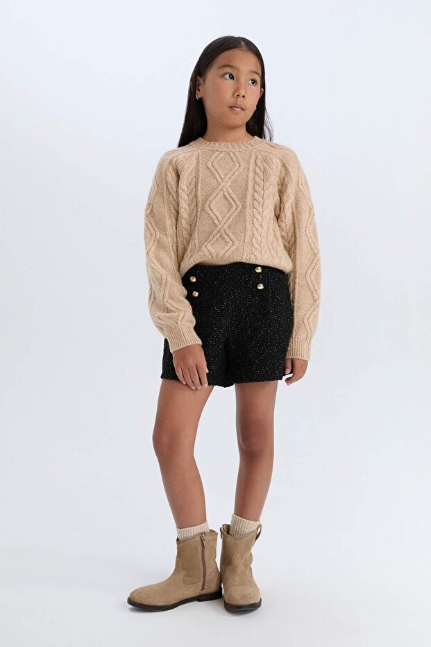 Kız Çocuk Pamuklu Parlak Kumaş Şort D6116A824WN - 3