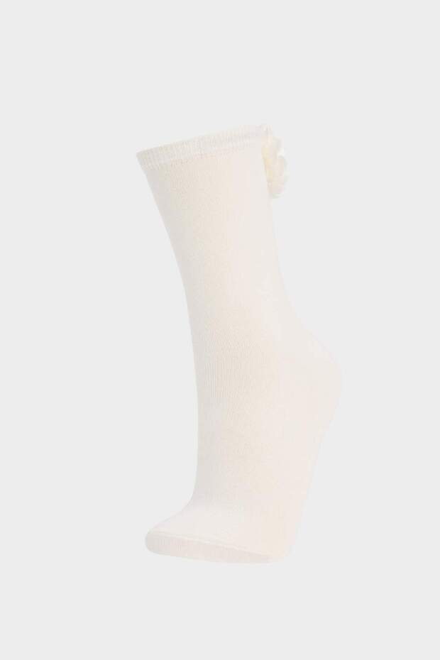 Women's Premium Long Socks with Floral Accessories Combed Cotton D7721Axns