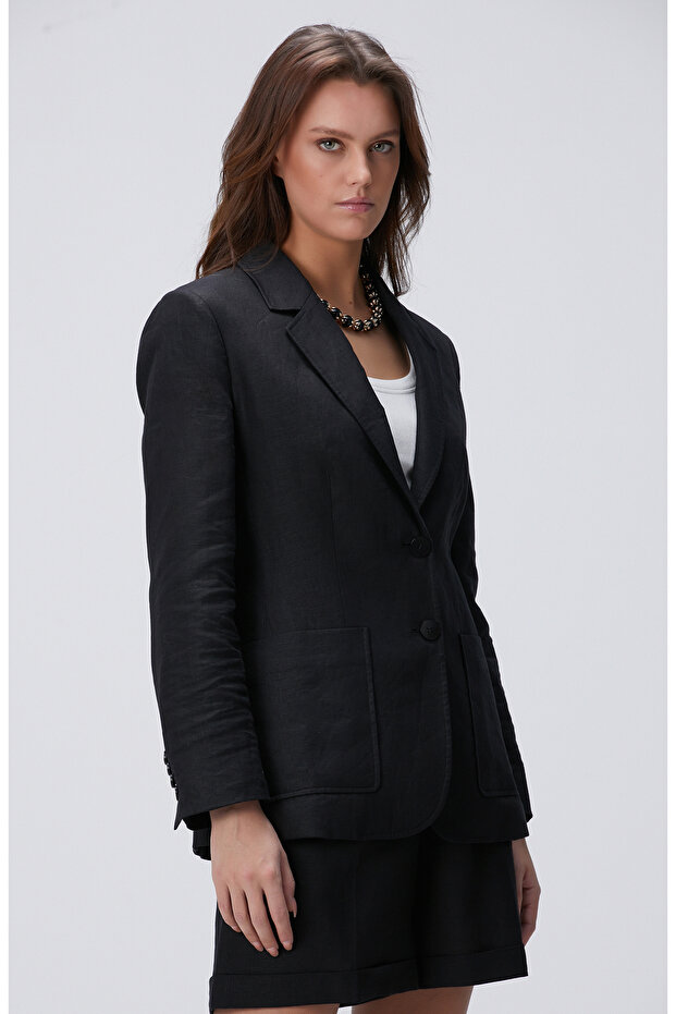 Siyah Keten Ceket - 6