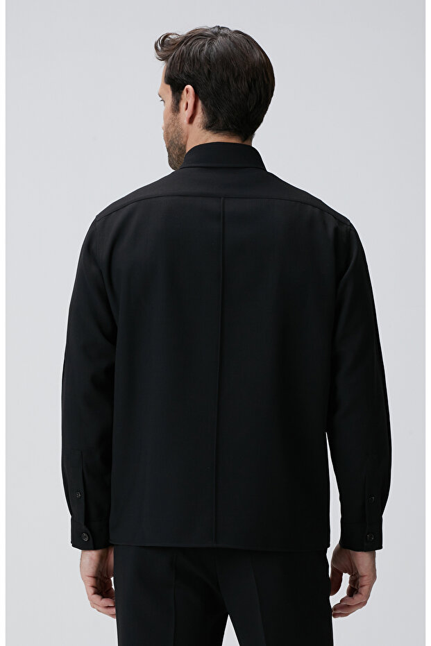 Siyah Yün Karışımlı Dış Ceket - 6