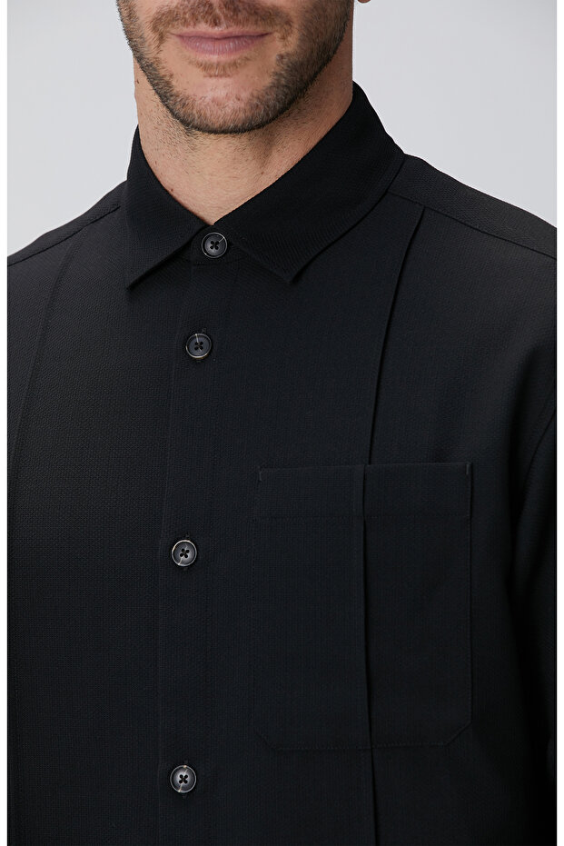 Siyah Yün Karışımlı Dış Ceket - 7