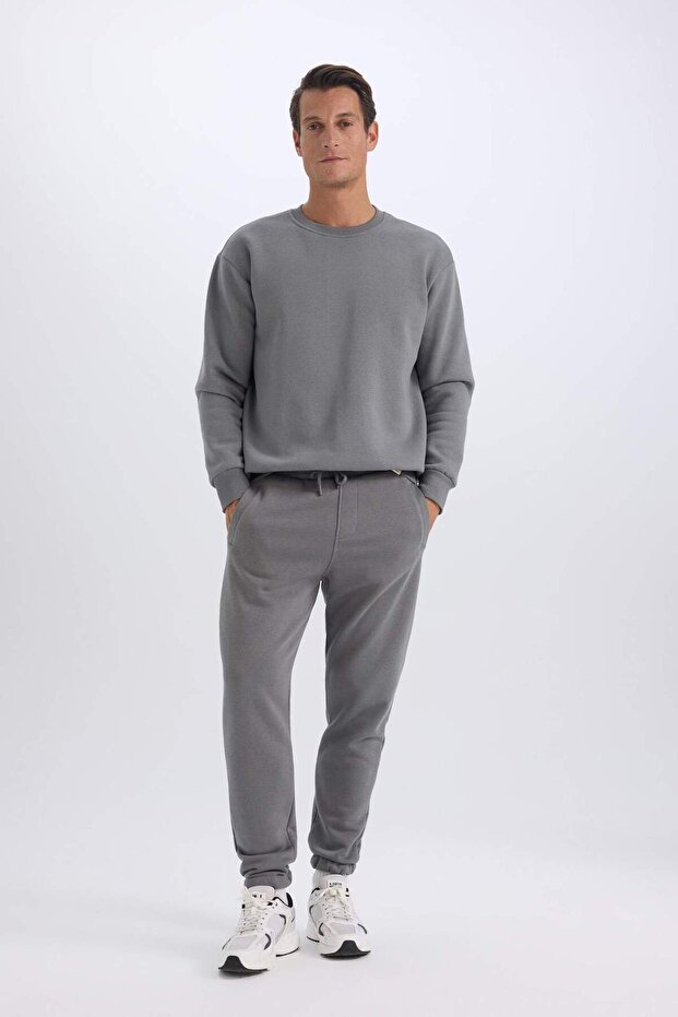 Jogger Eşofman Altı Standart Fit Basic Düz Beli Bağcıklı Lastikli Paça Cepli A6468AX24AU - 1