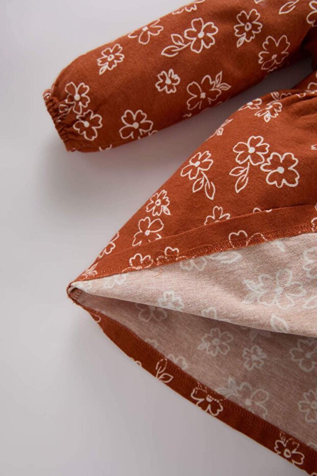 Kız Bebek Çiçekli Uzun Kollu Pazen Elbise D7428A524WN - 4