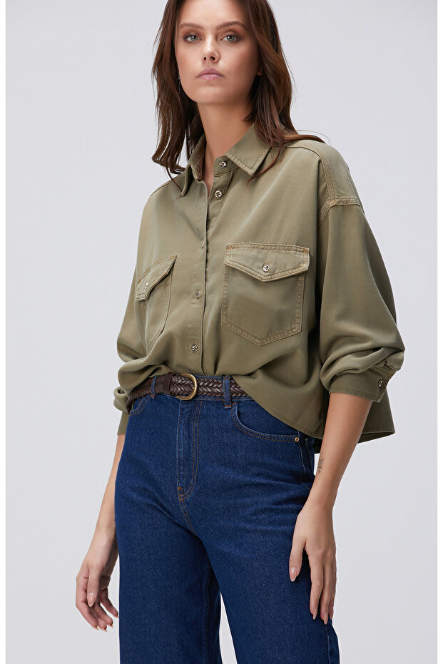 Haki Denim Gömlek - 1