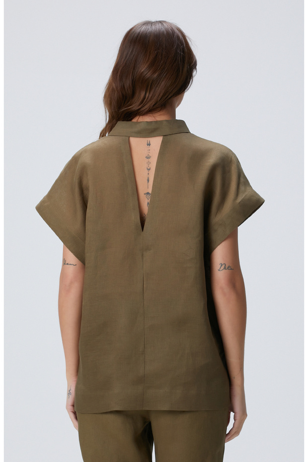 Haki Keten Bluz - 5