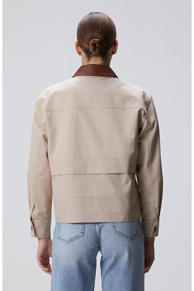 Açık Bej Kısa Pardösü - 5