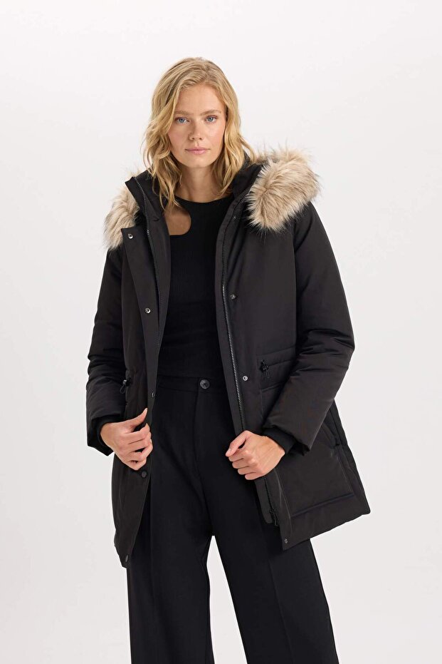 Túlméretes műszőrme kapucnis Parka - Vízlepergető kabát levehető cipzárral - 1