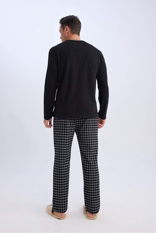 Regular Fit Pijama Takımı Bisiklet Yaka Uzun Kollu Üst Kareli Uzun Alt C6124AX24CW - 7