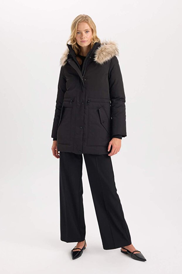 Túlméretes műszőrme kapucnis Parka - Vízlepergető kabát levehető cipzárral - 2
