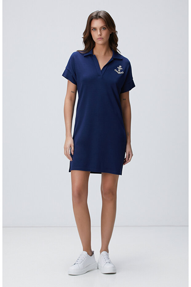 Lacivert Mini Elbise - 4