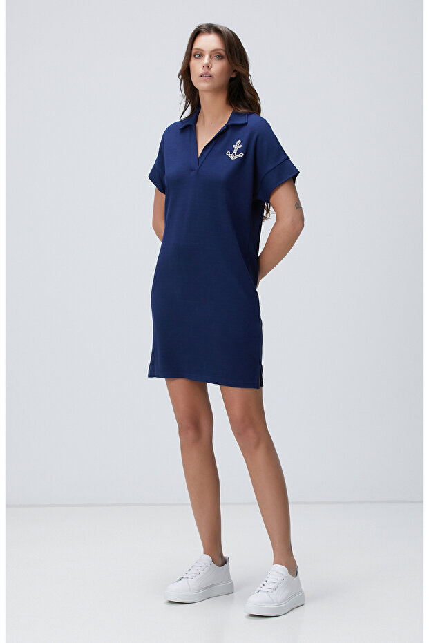 Lacivert Mini Elbise - 3