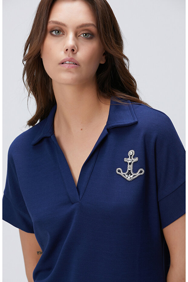 Lacivert Mini Elbise - 2