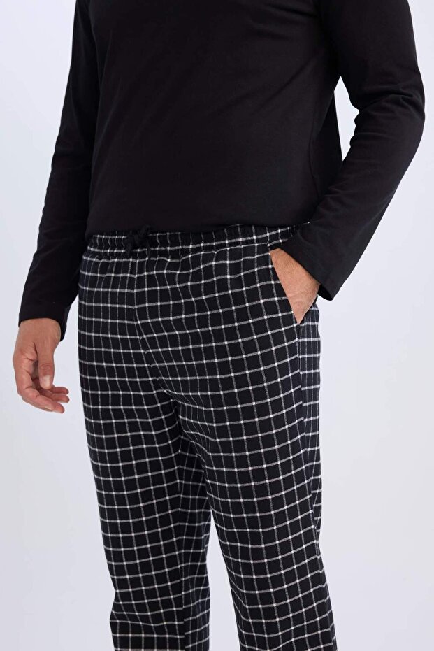 Regular Fit Pijama Takımı Bisiklet Yaka Uzun Kollu Üst Kareli Uzun Alt C6124AX24CW - 6