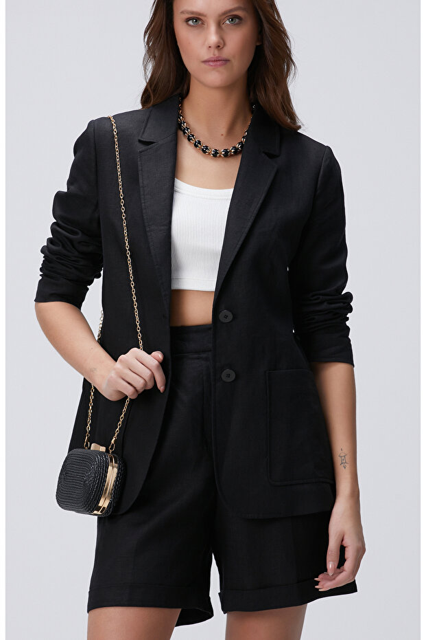 Siyah Keten Ceket - 1