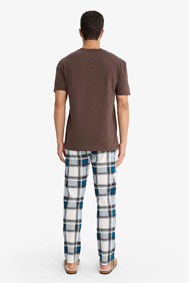 Regular Fit Pijama Takımı Bisiklet Yaka Uzun Kollu Üst Kareli Uzun Alt D8213AX24WN - 7