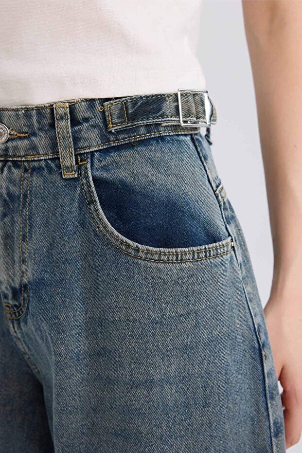 Baggy Fit Yüksek Bel Uzun Jean Yıkamalı Pantolon E2136AX24CW - 5