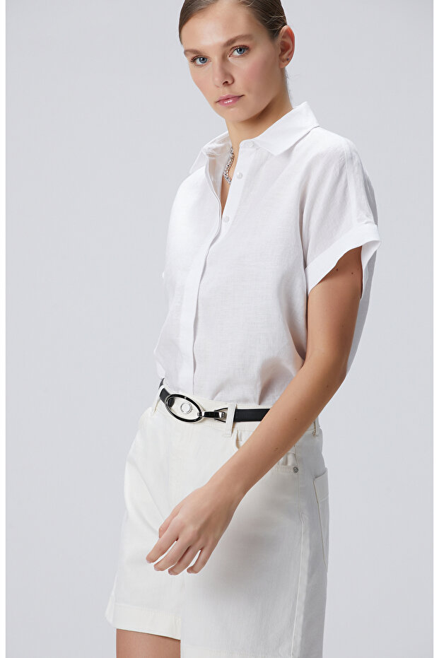 Beyaz Keten Gömlek - 4