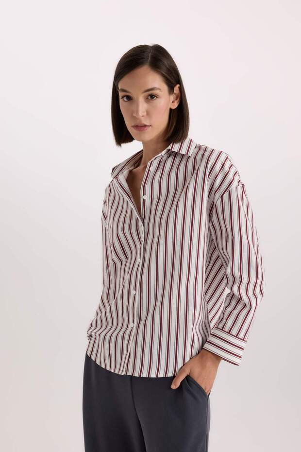 Fall in Love Regular Fit Pijama Yaka Poplin Üst E2351AX24WN - 3