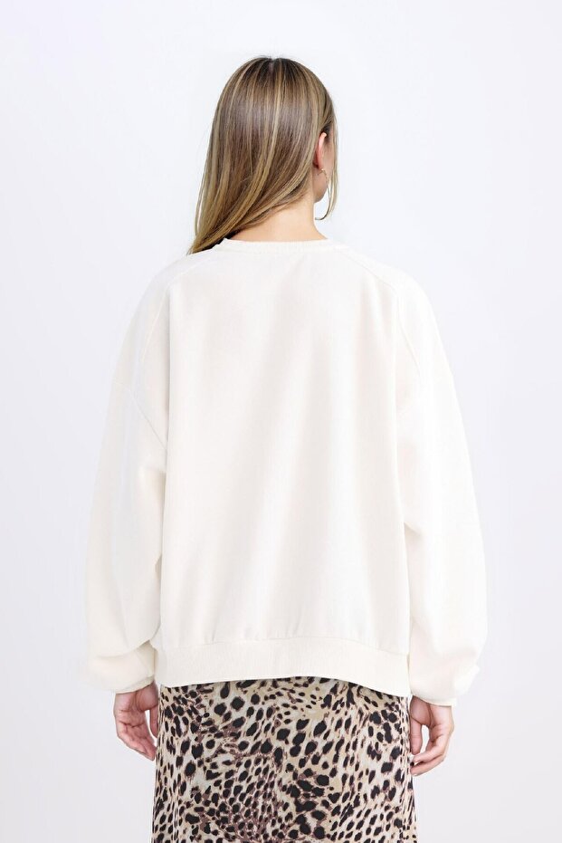 Coool Oversize Geniş Kalıp Bisiklet Yaka Basic Düz Kalın Sweatshirt D9022AXNS - 7