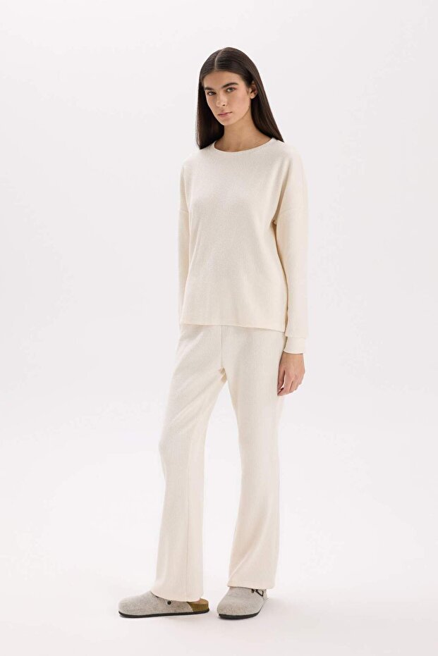 Fall in Love Pijama Takımı Regular Fit Basic Düz Uzun Kollu Üst Geniş Bol Paça Alt D2259AX24WN - 2