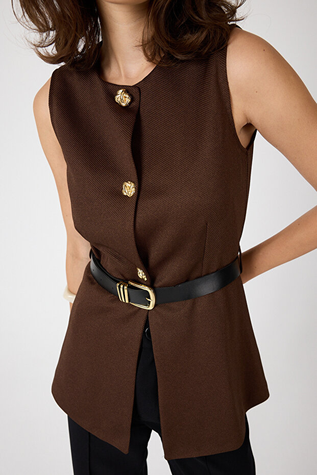 سترة بحزام وأزرار ذهبية اللون 8145A - 4