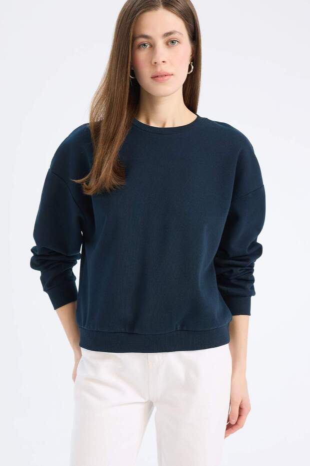 Regular Fit Bisiklet Yaka Kalın Basic Düz Sweatshirt D6645AX24WN - 3