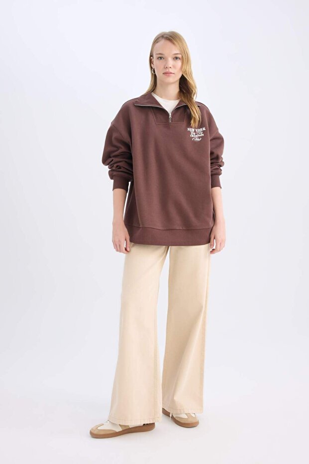 Coool Oversize Wide Fit Basic Plain Sweatshirt E2433Ax24Wn - 2