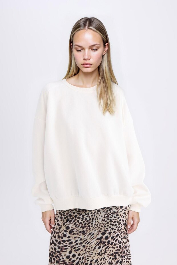 Coool Oversize Geniş Kalıp Bisiklet Yaka Basic Düz Kalın Sweatshirt D9022AXNS - 2