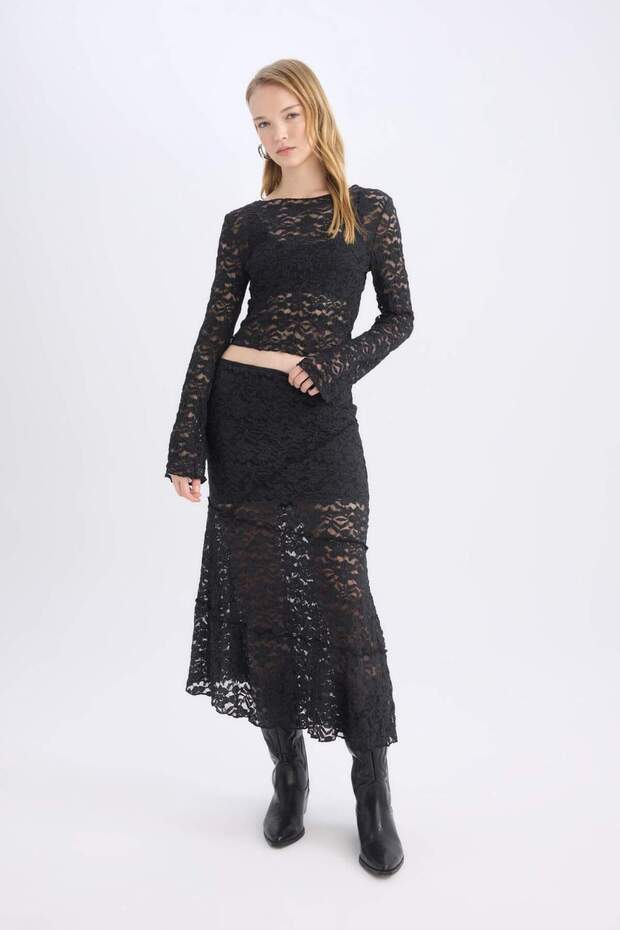 Coool A Form Yüksek Bel Dantel Maxi Etek E1795AX24WN - 2