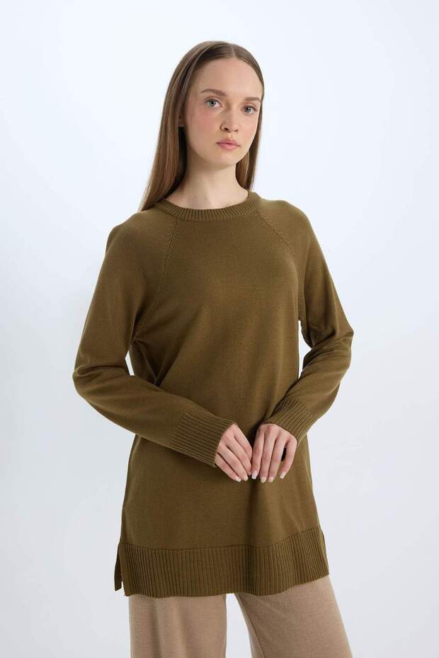 Regular Fit Bisiklet Yaka Basic Düz Triko Kazak Tunik C4474AX24AU - 4