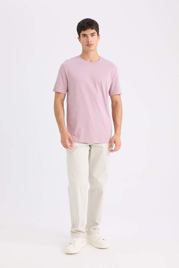 %100 Pamuk New Regular Fit Bisiklet Yaka Basic Düz Kısa Kollu Tişört E1091AXNS - 2