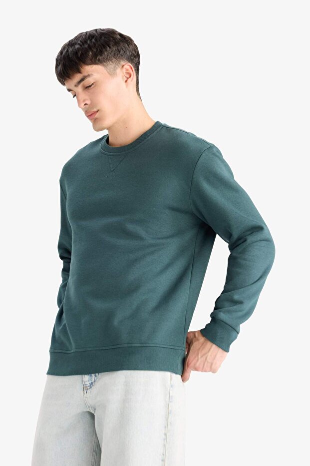 Regular Fit Bisiklet Yaka Kalın Basic Düz Sweatshirt T3777AZ24AU - 4