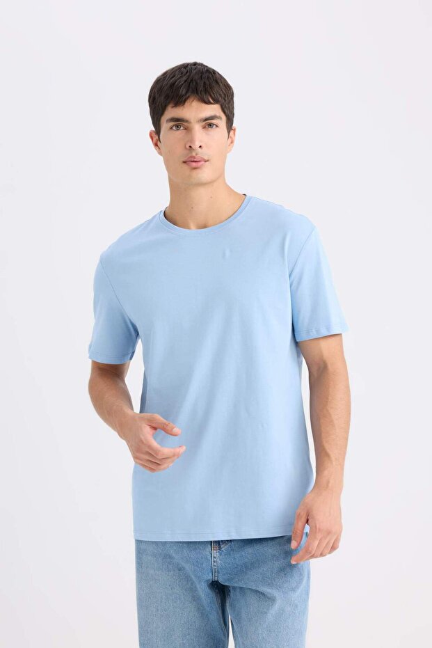 %100 Pamuk New Regular Fit Bisiklet Yaka Basic Düz Kısa Kollu Tişört E1091AXNS - 3