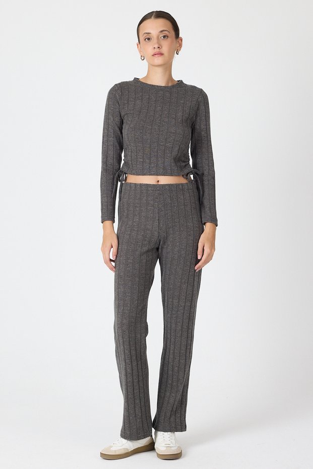 8114A Side Gathered Trousers Set Anthracite