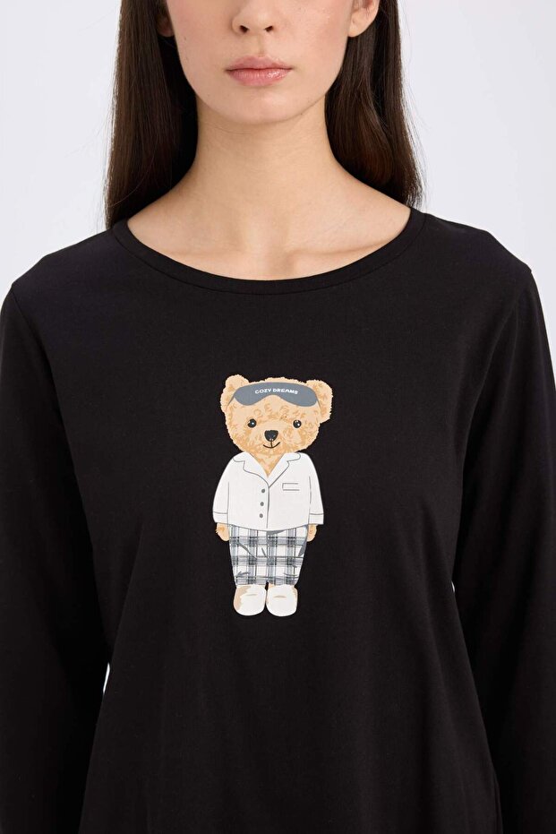 Fall in Love Pijama Takımı Regular Fit Bisiklet Yaka Baskılı Uzun Kollu Üst Uzun Alt D2277AX24WN - 5